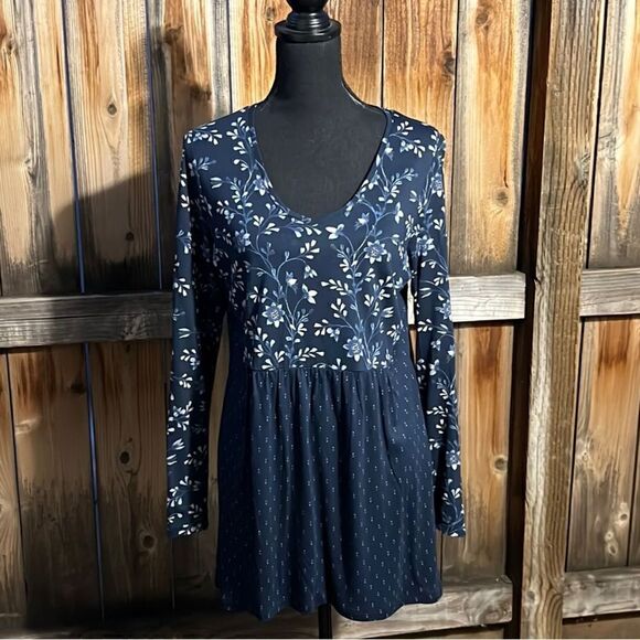J. Jill top tunic navy blue floral geometric tensel blend Small FIRM on PRICE - Picture 1 of 6